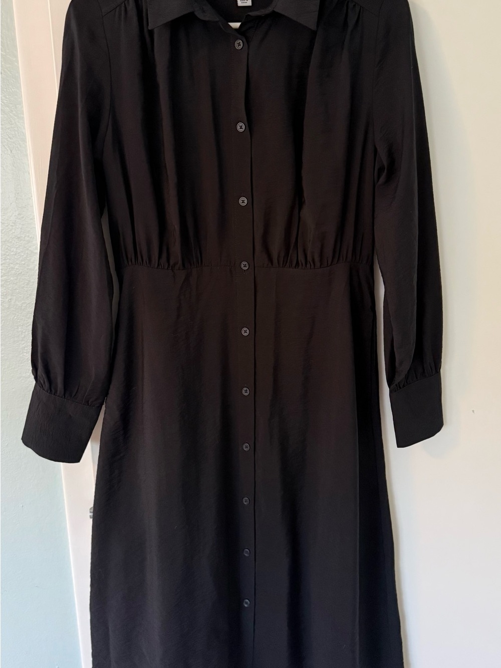 Black Long Sleeve Button-Front Dress